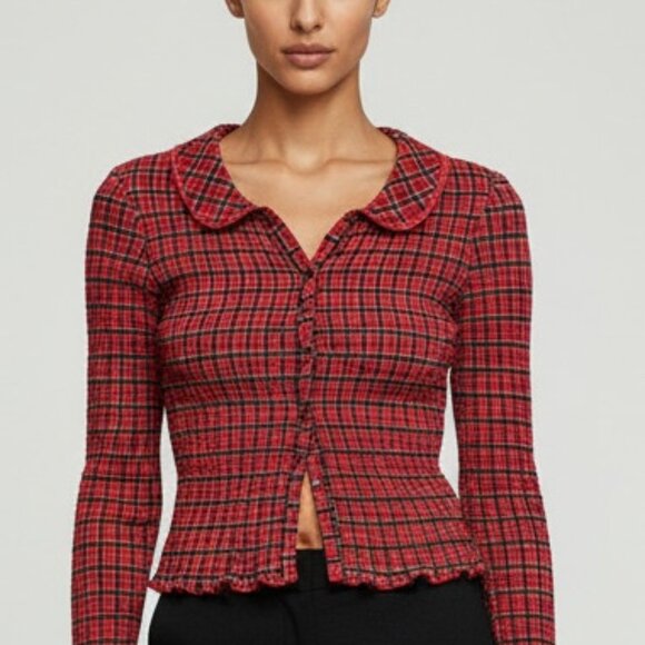 Free People Tops - FREE PEOPLE Stretch Ruched Blouse Red & Black, M
